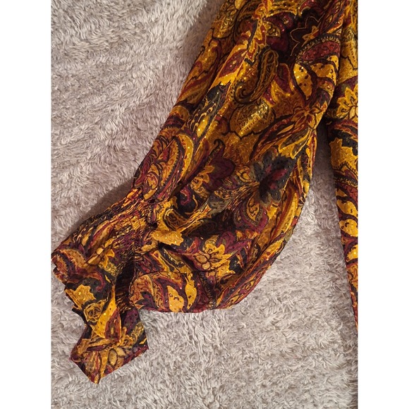 Vince Camuto Paisley Floral V-Neck Blouse Polyester Balloon Sleeve Burgundy L - Picture 9 of 11